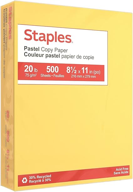 Staples 30% Recycled Pastel Colored Copy Paper - Letter - 8-1/2" x 11" -  500 Sheets