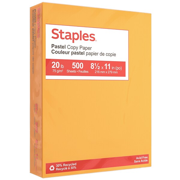 Staples 30% Recycled Pastel Colored Copy Paper - Letter - 8-1/2" x 11" -  500 Sheets