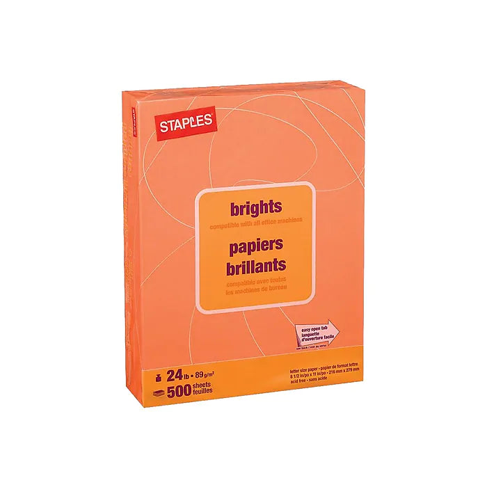 Staples Brights Coloured Copy Paper - Letter - 8-1/2" x 11" -  500 Sheets